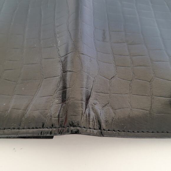 Dunhill Checkbook Card Slim Bill Holder Wallet Black Bifold Leather Croc Vintage - Picture 11 of 11